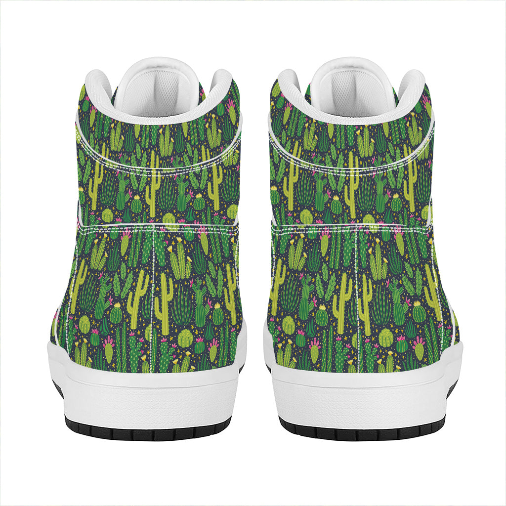 Cute Cactus Plant Pattern Print High Top Leather Sneakers