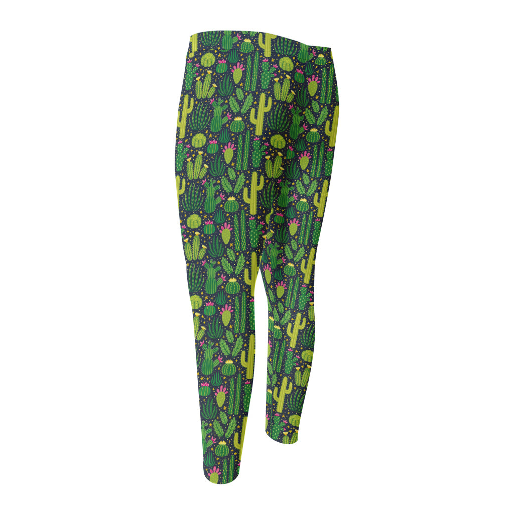 Cute Cactus Plant Pattern Print Men's Compression Pants