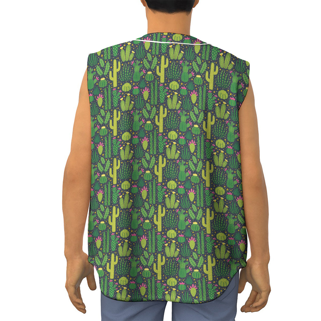 Cute Cactus Plant Pattern Print Sleeveless Baseball Jersey