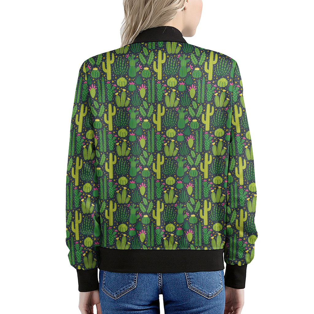Cute Cactus Plant Pattern Print Women's Bomber Jacket
