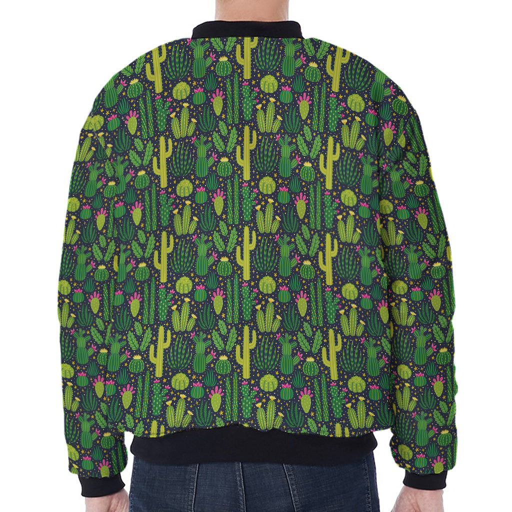 Cute Cactus Plant Pattern Print Zip Sleeve Bomber Jacket