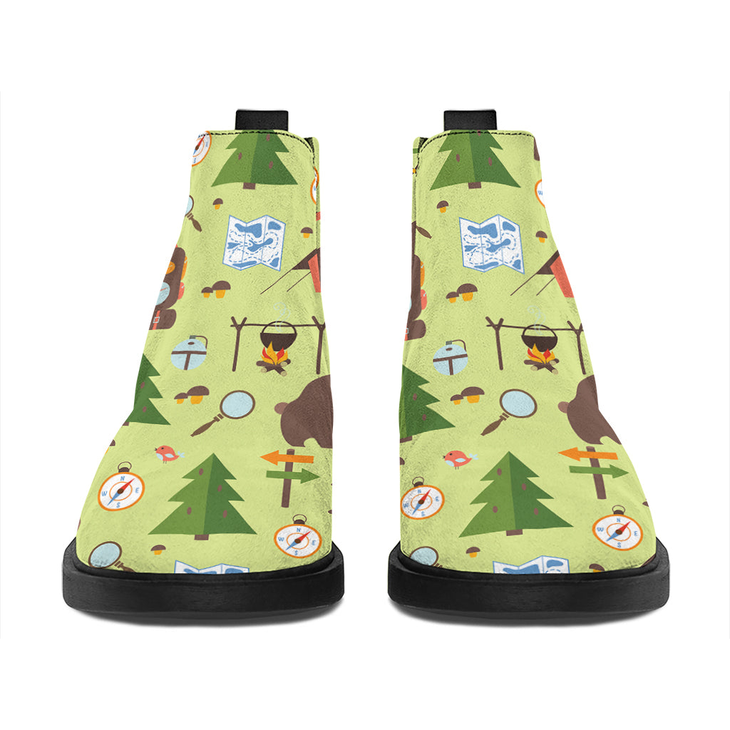 Cute Camping Pattern Print Flat Ankle Boots
