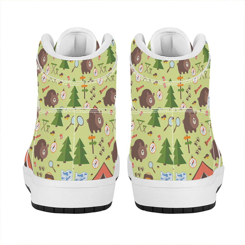 Cute Camping Pattern Print High Top Leather Sneakers