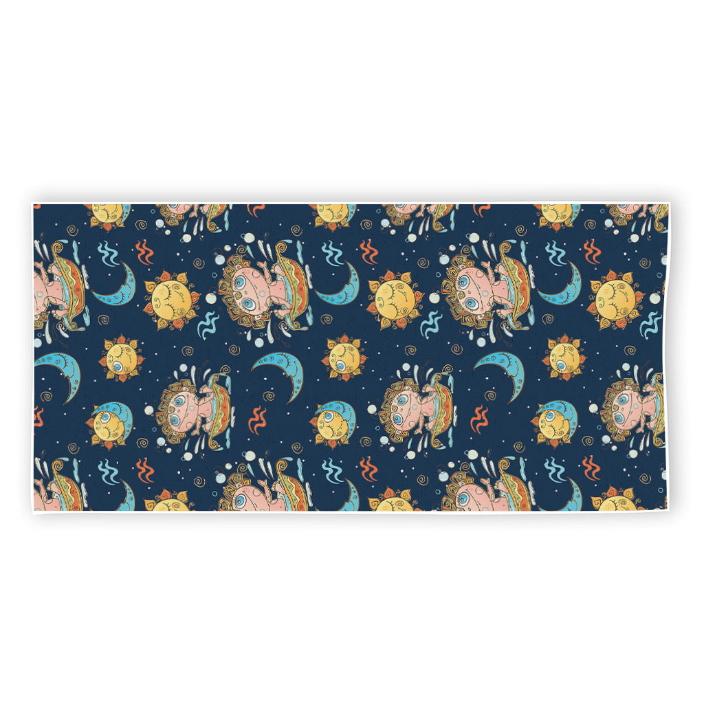 Cute Cartoon Aquarius Pattern Print Beach Towel