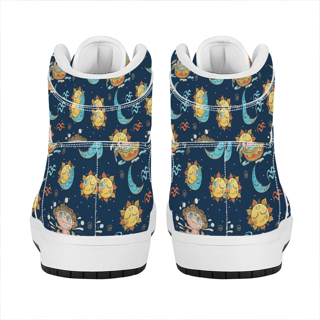 Cute Cartoon Aquarius Pattern Print High Top Leather Sneakers