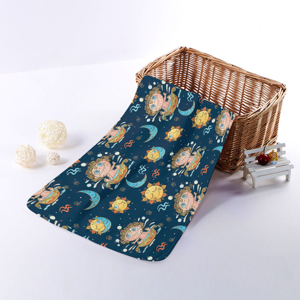 Cute Cartoon Aquarius Pattern Print Towel
