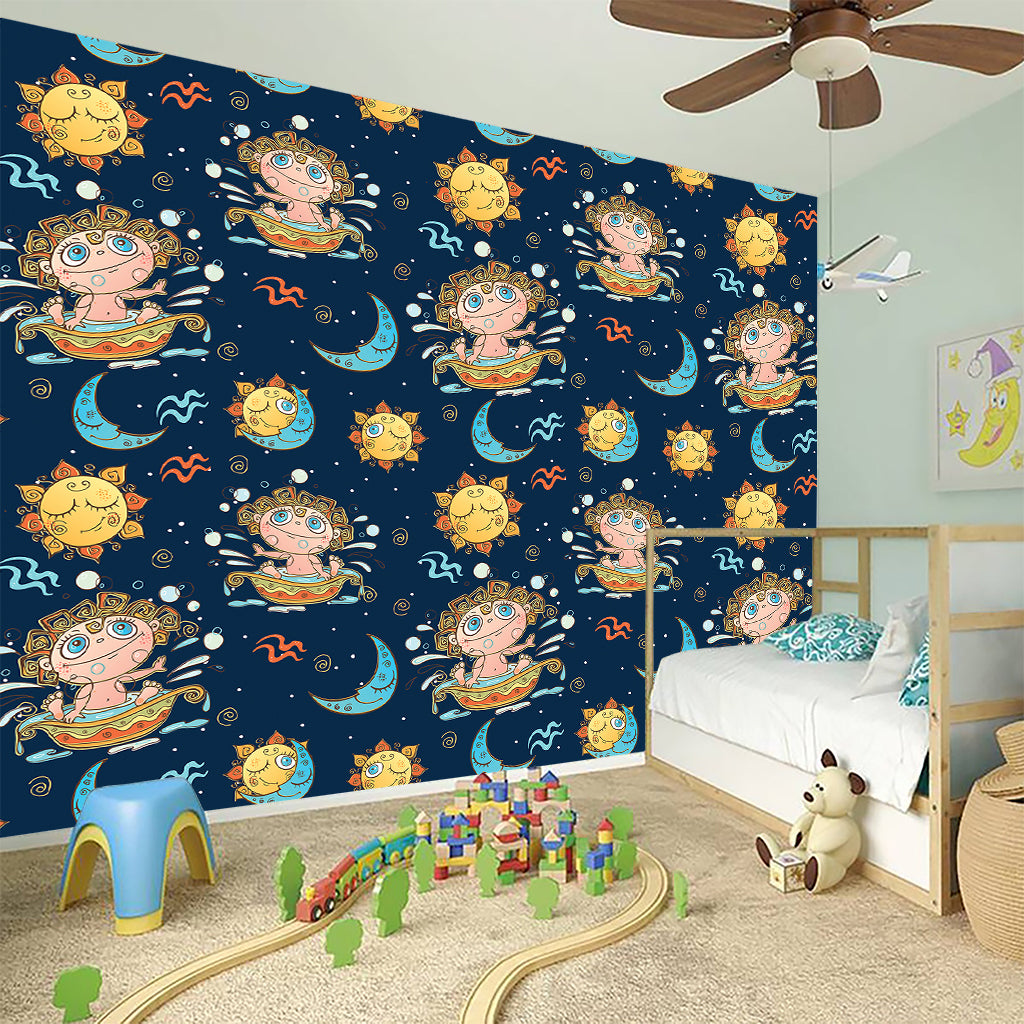 Cute Cartoon Aquarius Pattern Print Wall Sticker