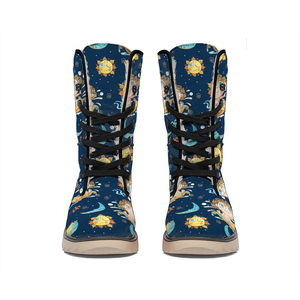 Cute Cartoon Aquarius Pattern Print Winter Boots