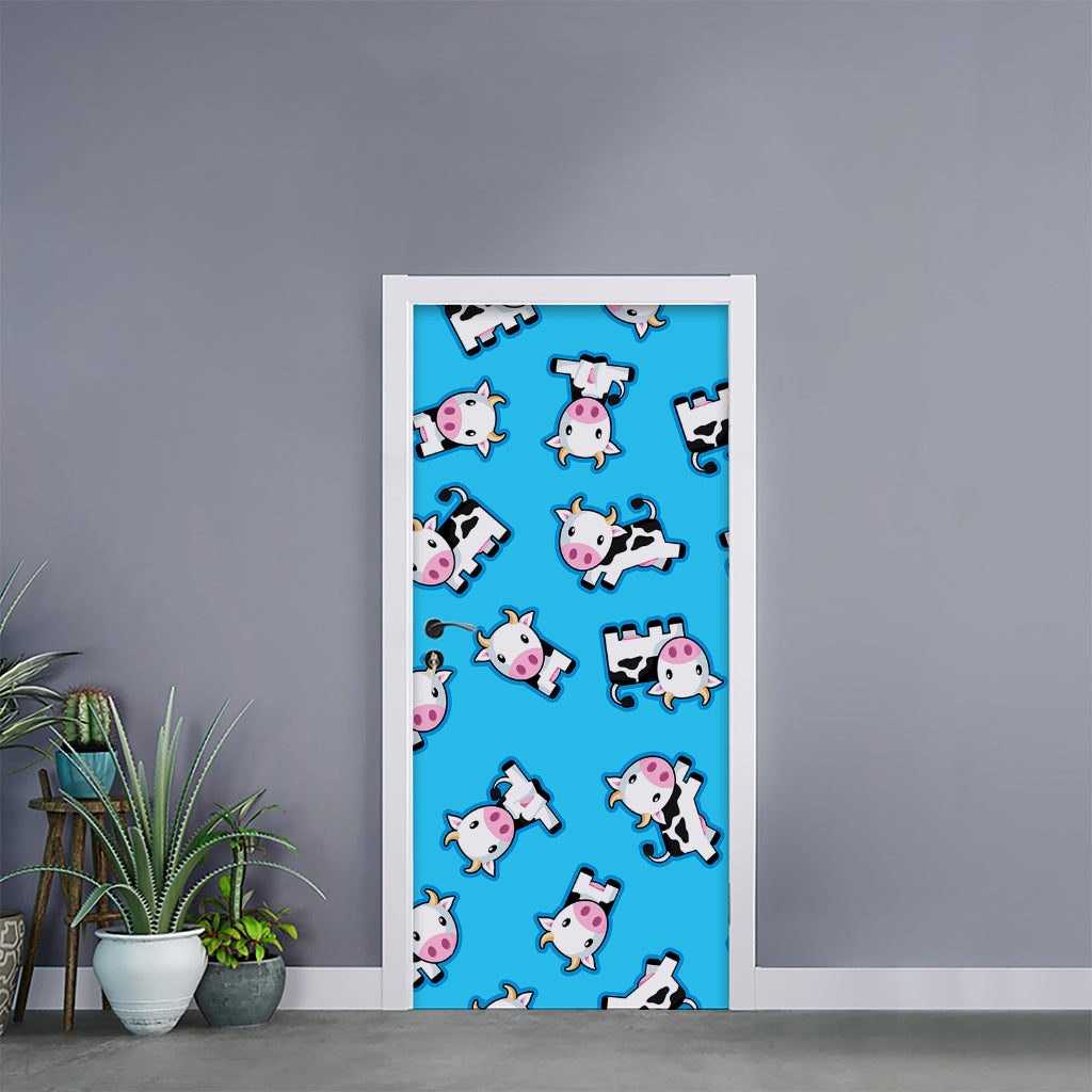 Cute Cartoon Baby Cow Pattern Print Door Sticker