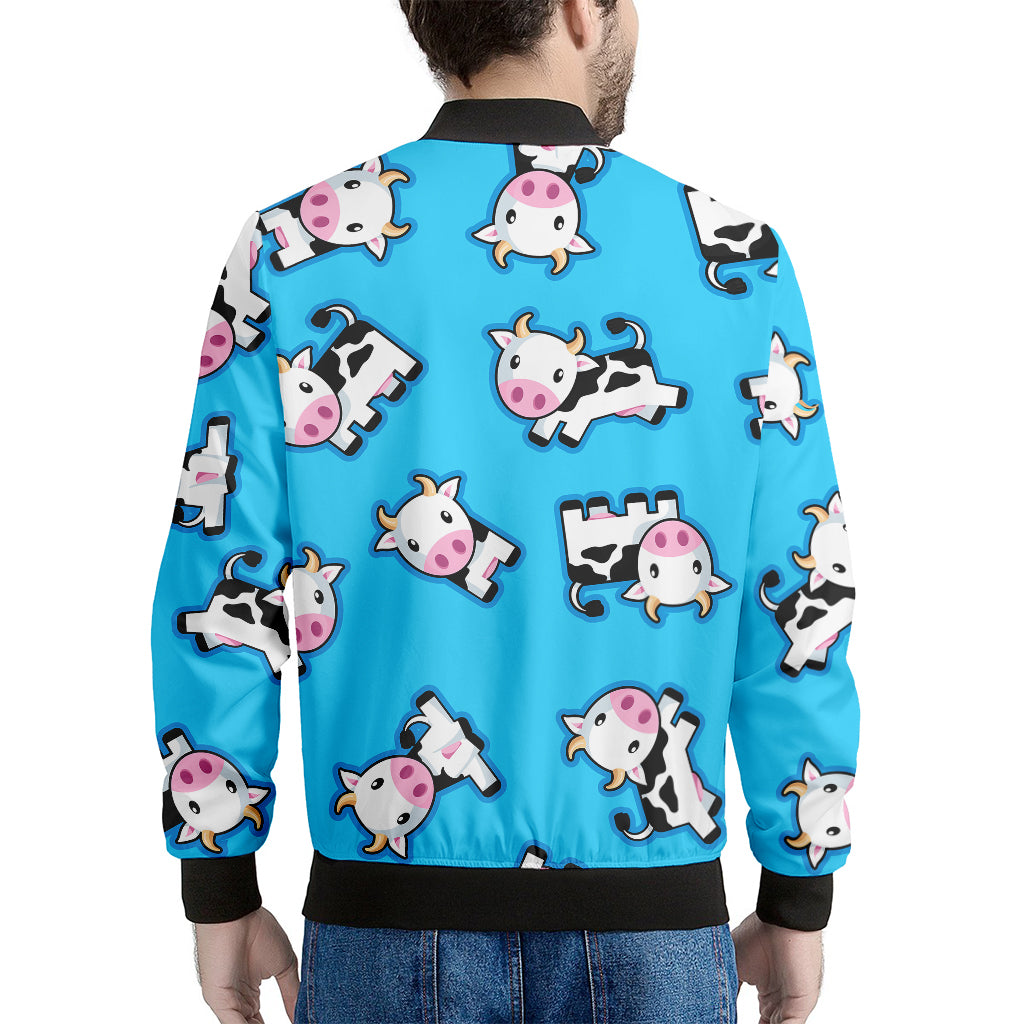 Cute Cartoon Baby Cow Pattern Print Men's Bomber Jacket