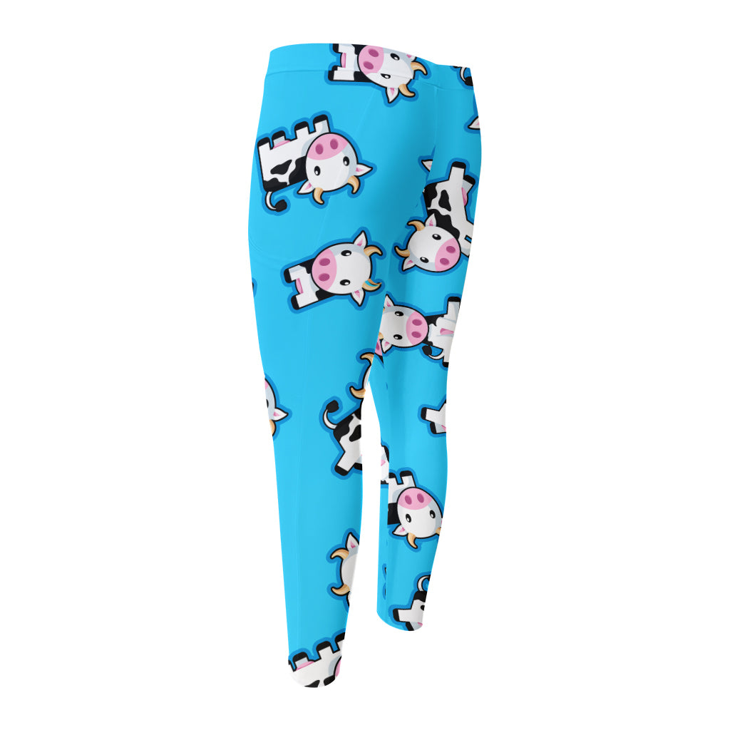 Cute Cartoon Baby Cow Pattern Print Men's Compression Pants