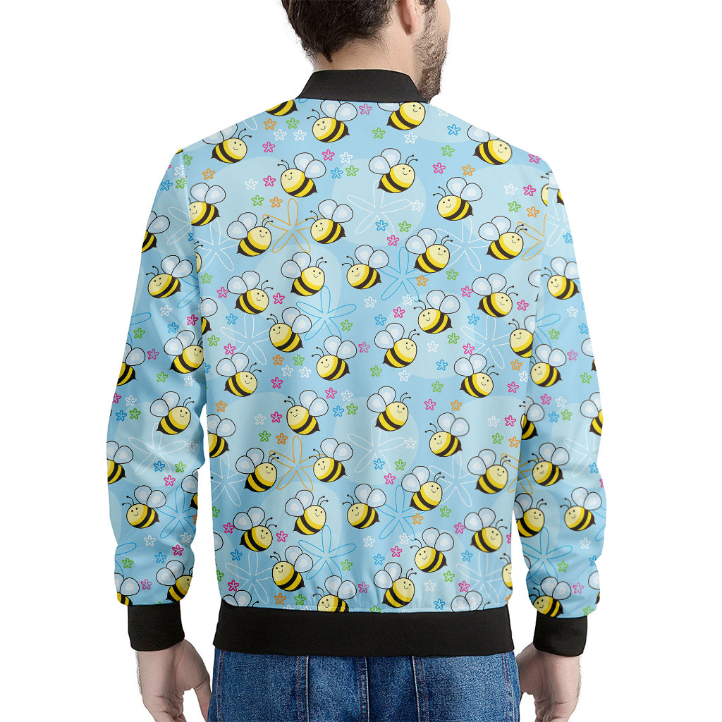 Cute Cartoon Bee Pattern Print Men's Bomber Jacket