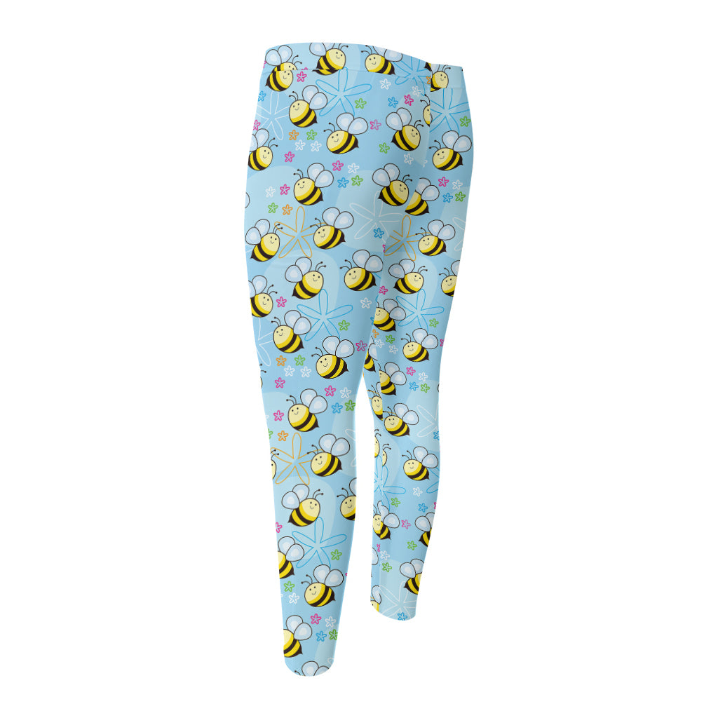 Cute Cartoon Bee Pattern Print Men's Compression Pants