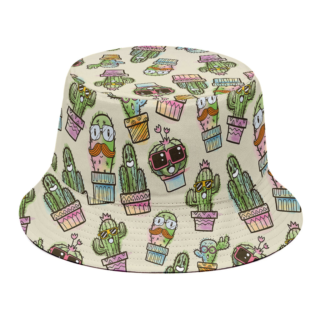 Cute Cartoon Cactus Pattern Print Bucket Hat