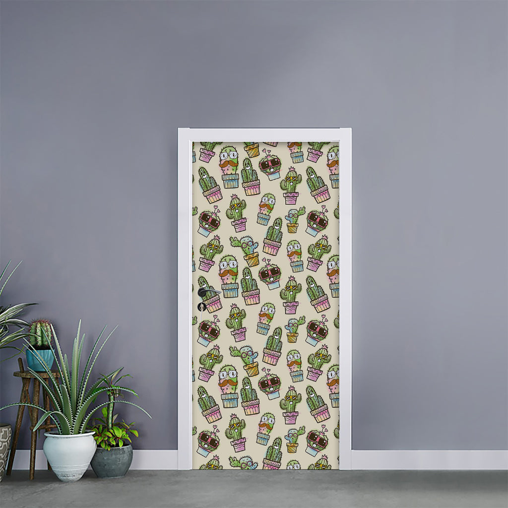 Cute Cartoon Cactus Pattern Print Door Sticker