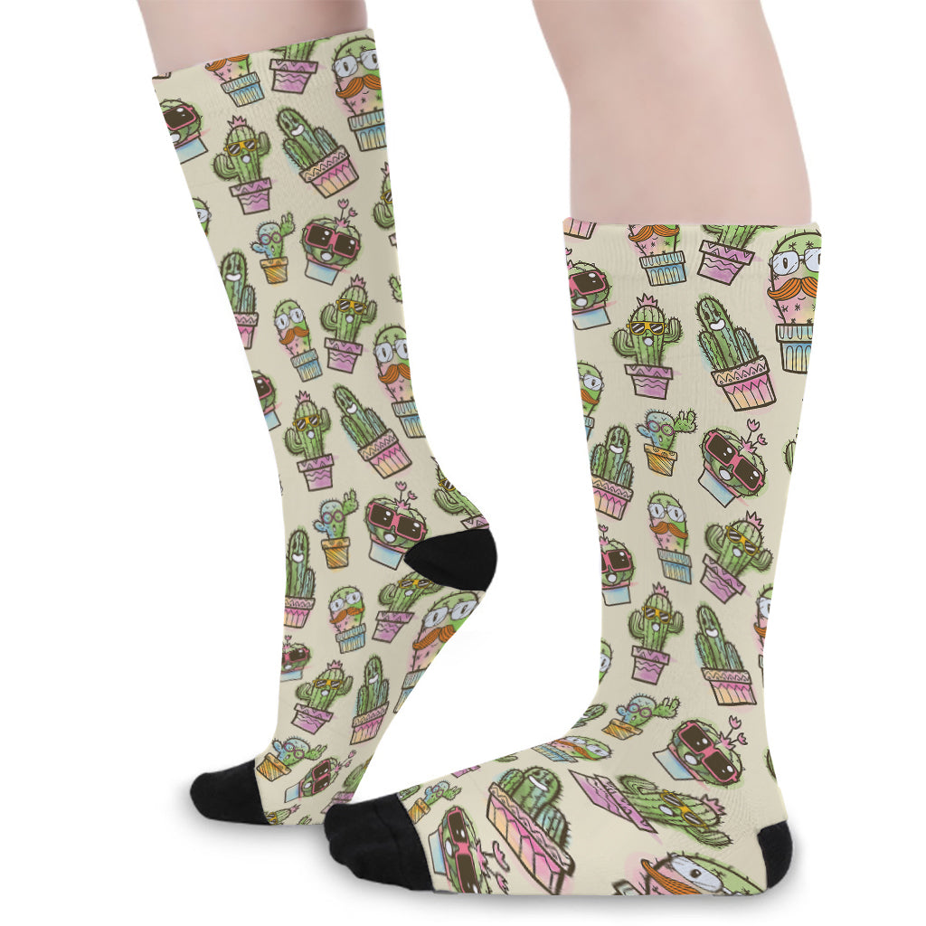 Cute Cartoon Cactus Pattern Print Long Socks