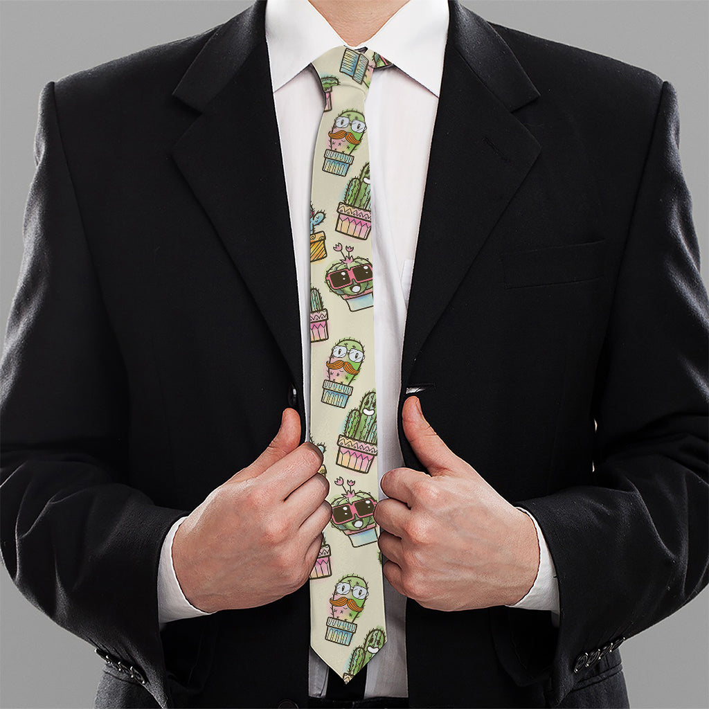 Cute Cartoon Cactus Pattern Print Necktie