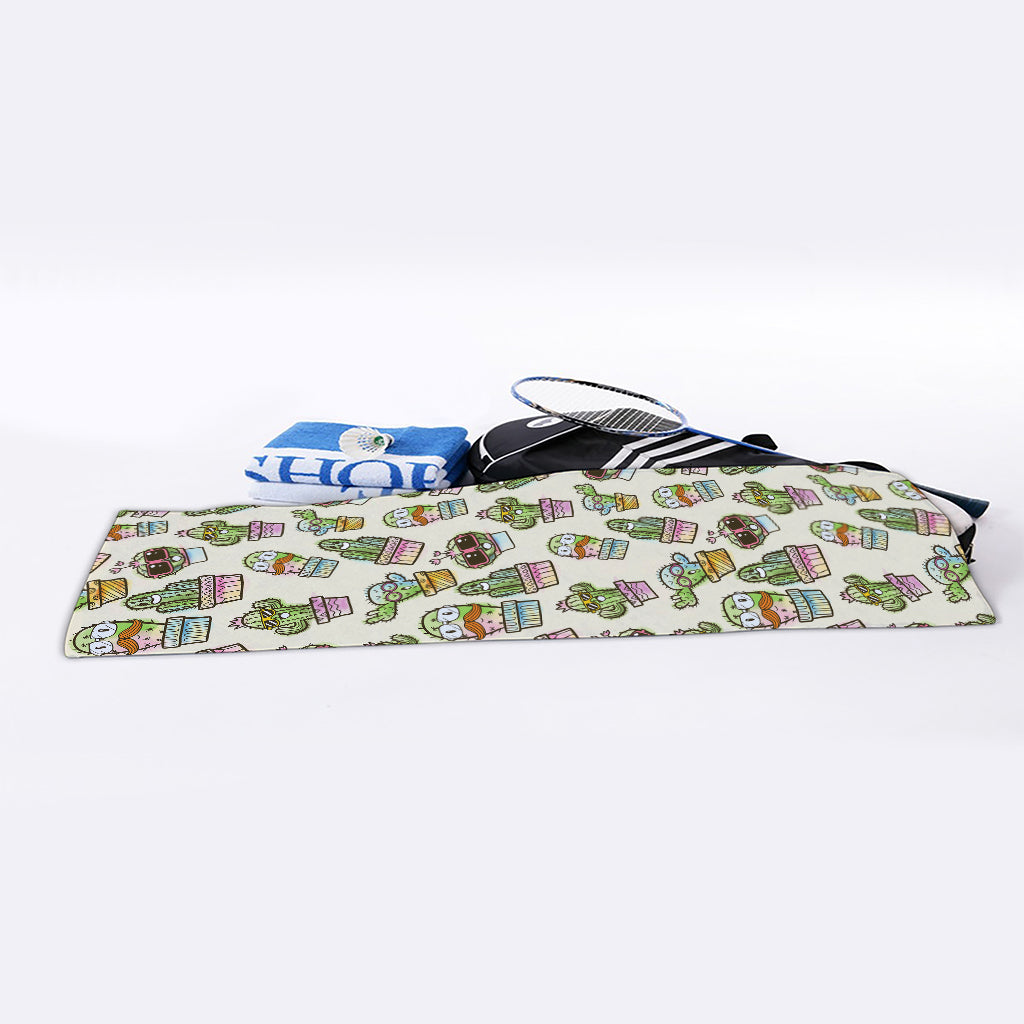 Cute Cartoon Cactus Pattern Print Sports Towel