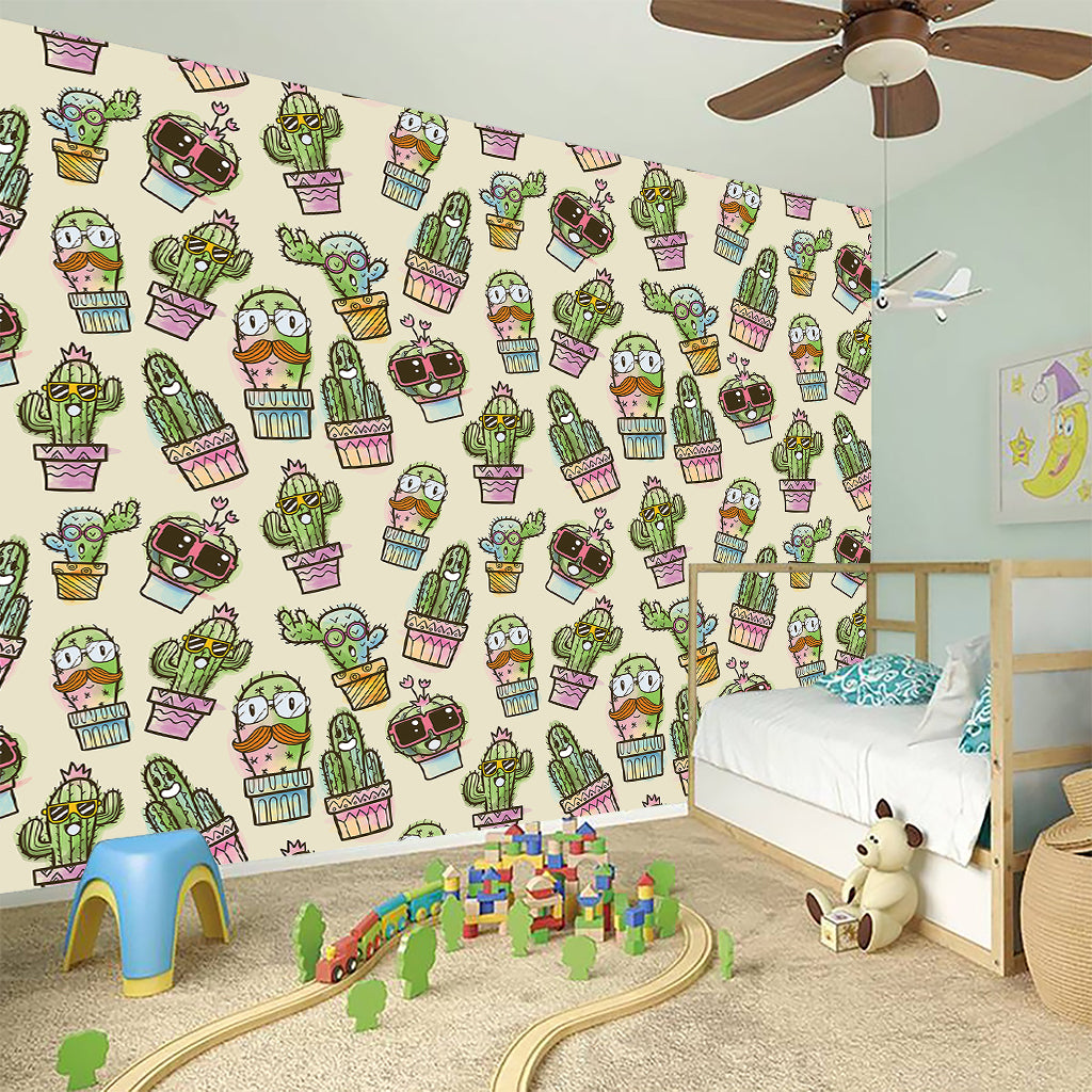 Cute Cartoon Cactus Pattern Print Wall Sticker