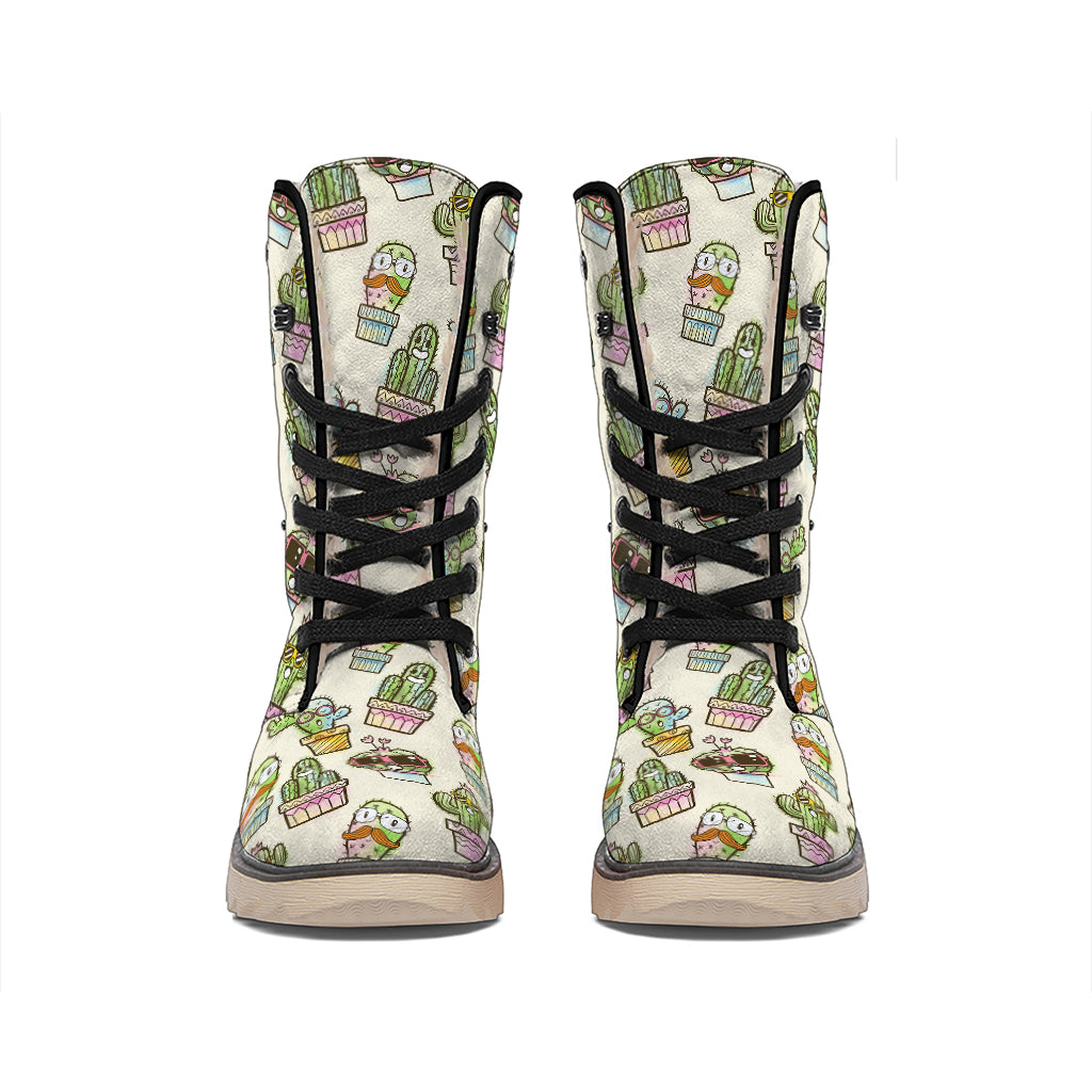 Cute Cartoon Cactus Pattern Print Winter Boots