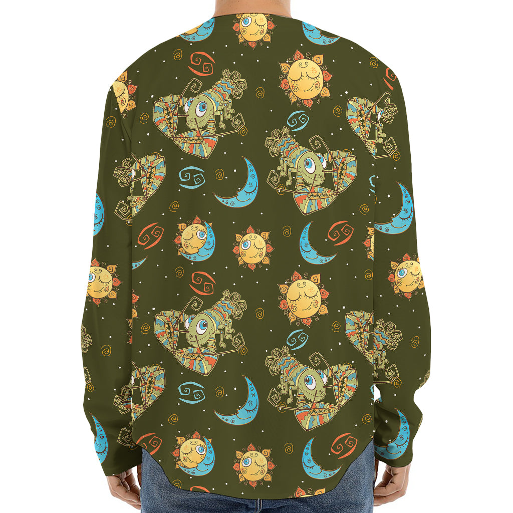 Cute Cartoon Cancer Pattern Print Long Sleeve Baseball Jersey