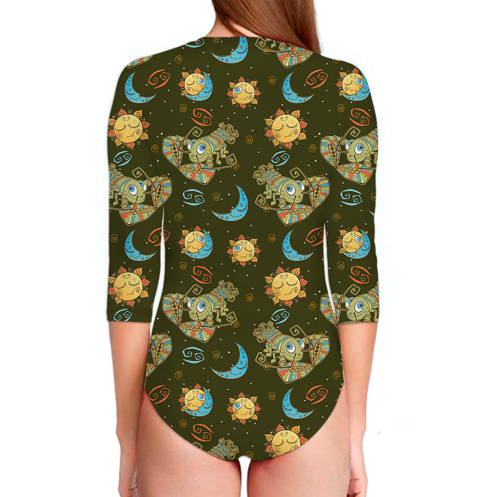 Cute Cartoon Cancer Pattern Print Long Sleeve Swimsuit