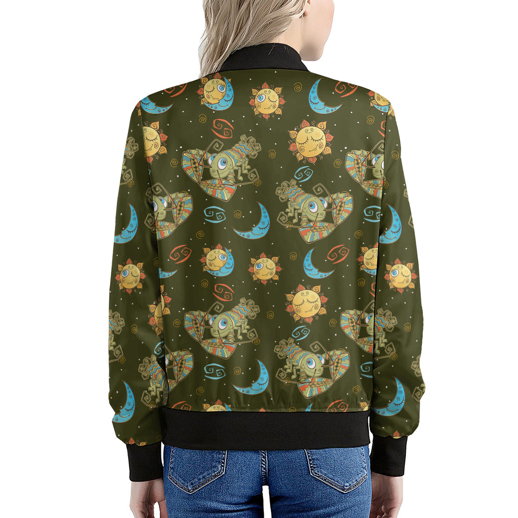 Cute Cartoon Cancer Pattern Print Women's Bomber Jacket