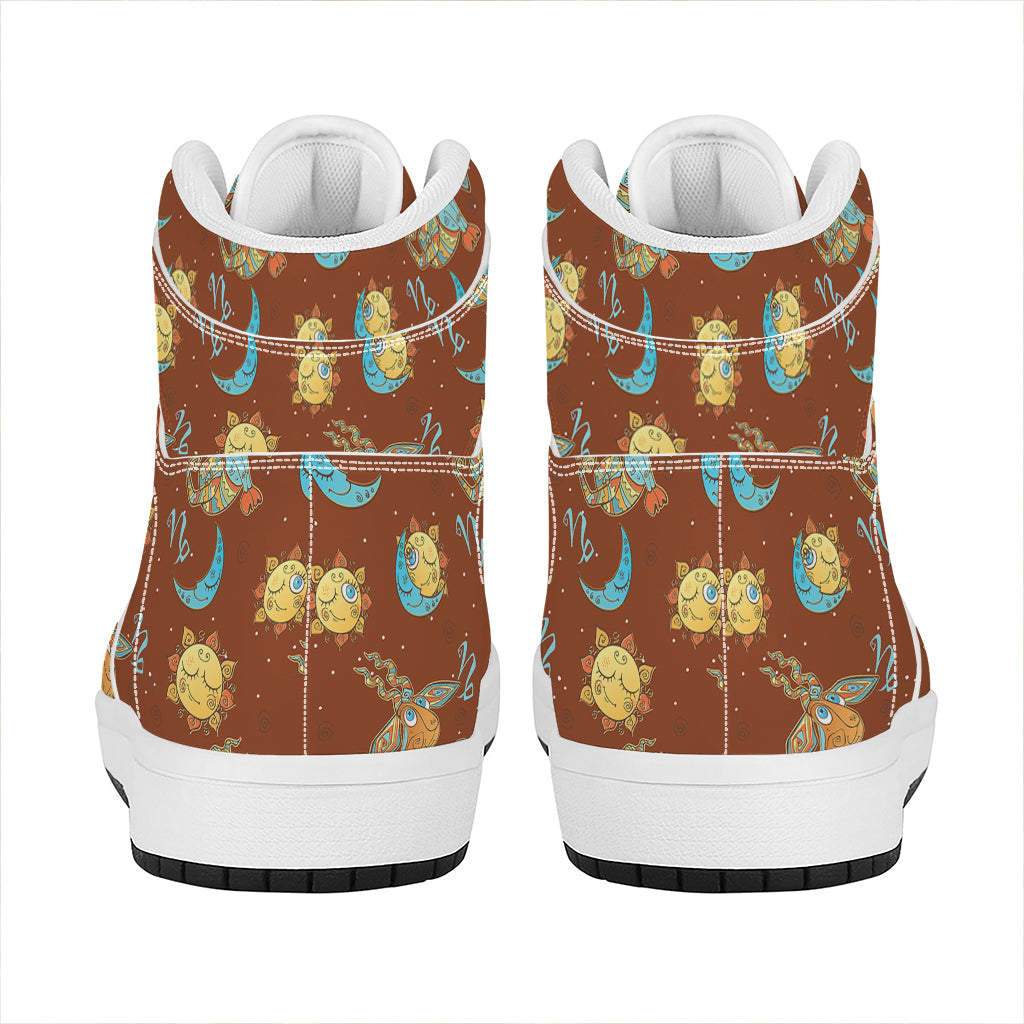 Cute Cartoon Capricorn Pattern Print High Top Leather Sneakers