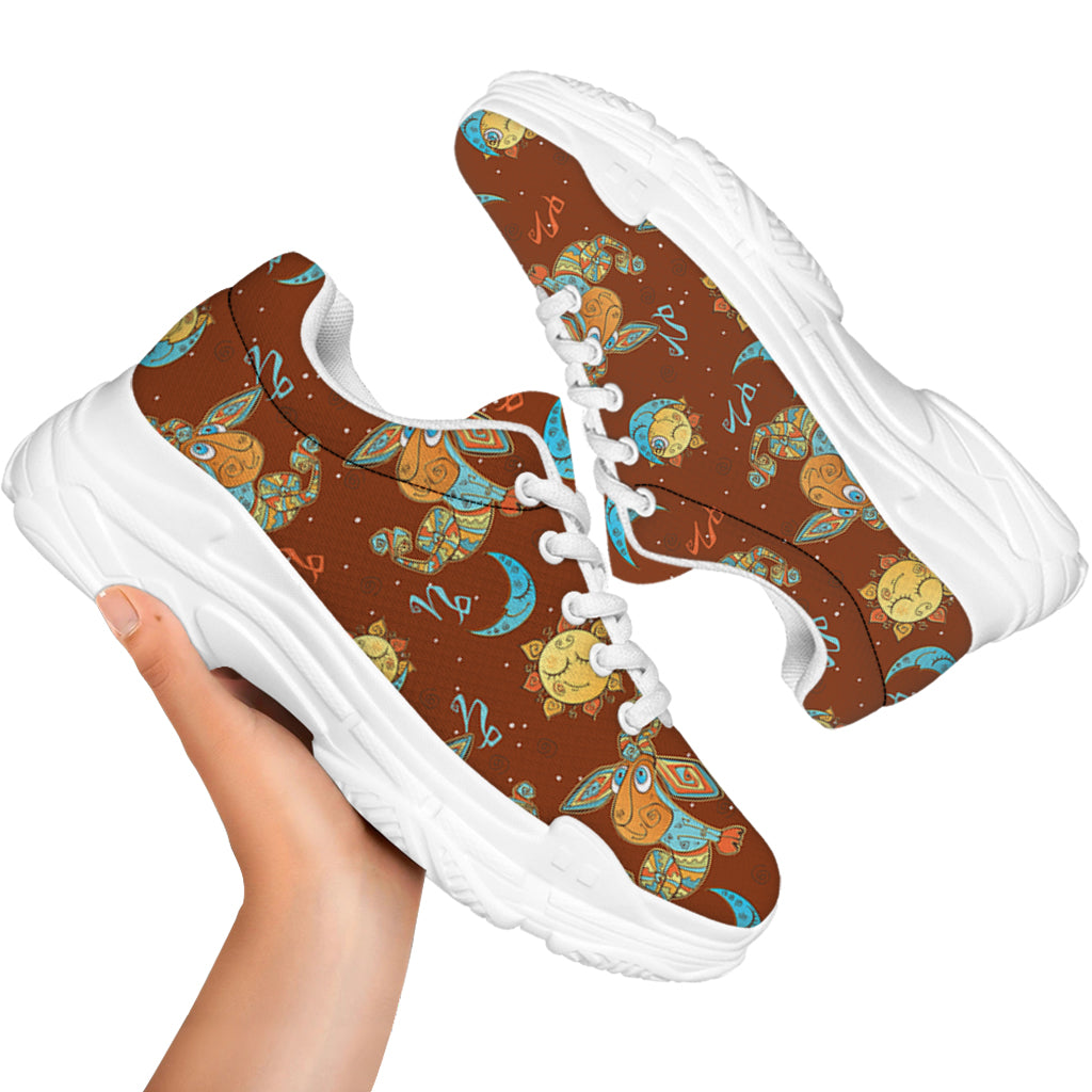Cute Cartoon Capricorn Pattern Print White Chunky Shoes