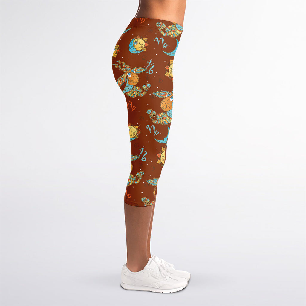 Cute Cartoon Capricorn Pattern Print Women's Capri Leggings