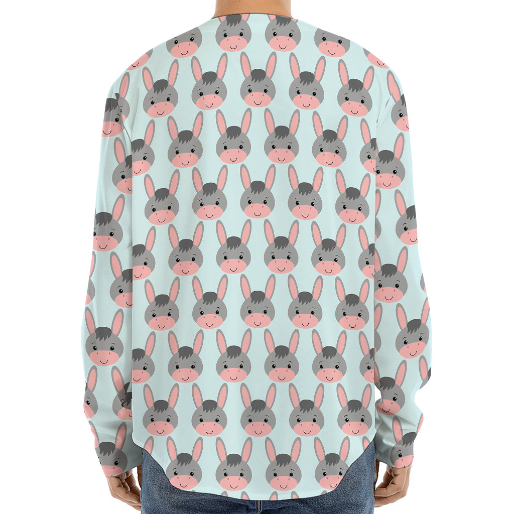 Cute Cartoon Donkey Pattern Print Long Sleeve Baseball Jersey