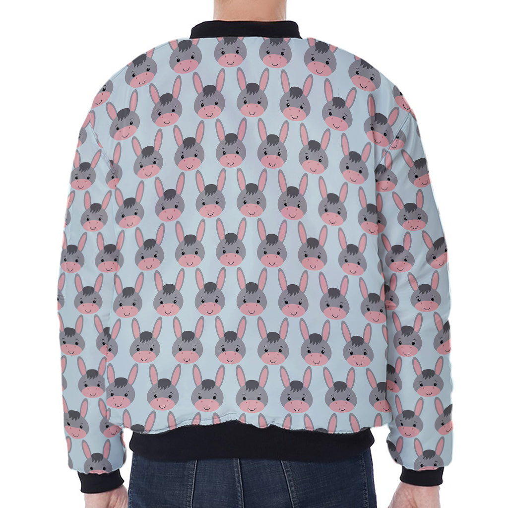 Cute Cartoon Donkey Pattern Print Zip Sleeve Bomber Jacket
