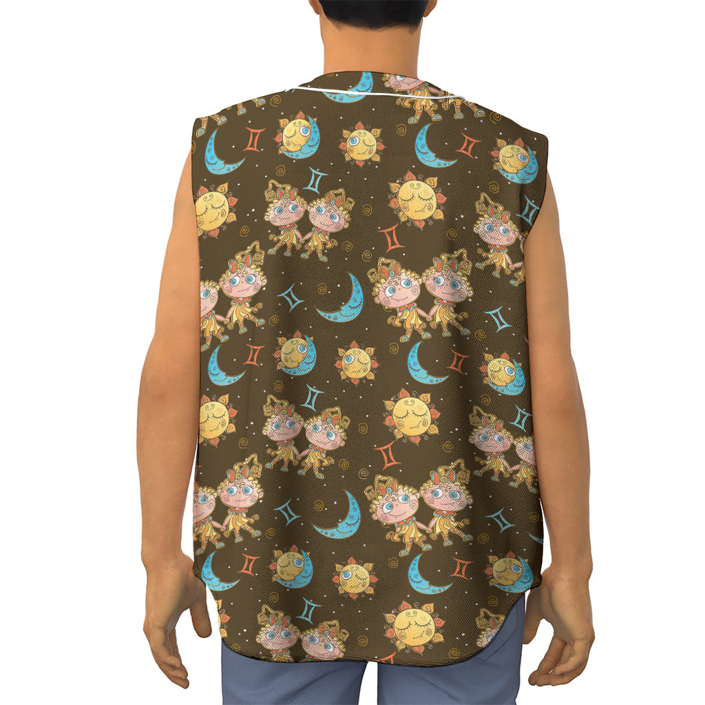 Cute Cartoon Gemini Pattern Print Sleeveless Baseball Jersey