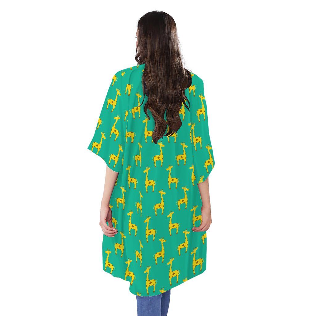 Cute Cartoon Giraffe Pattern Print Open Front Beach Cover Up