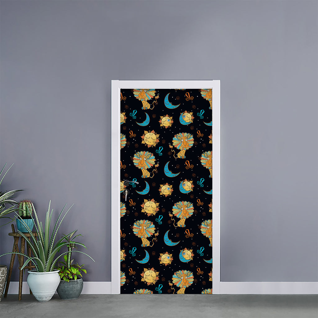 Cute Cartoon Leo Pattern Print Door Sticker