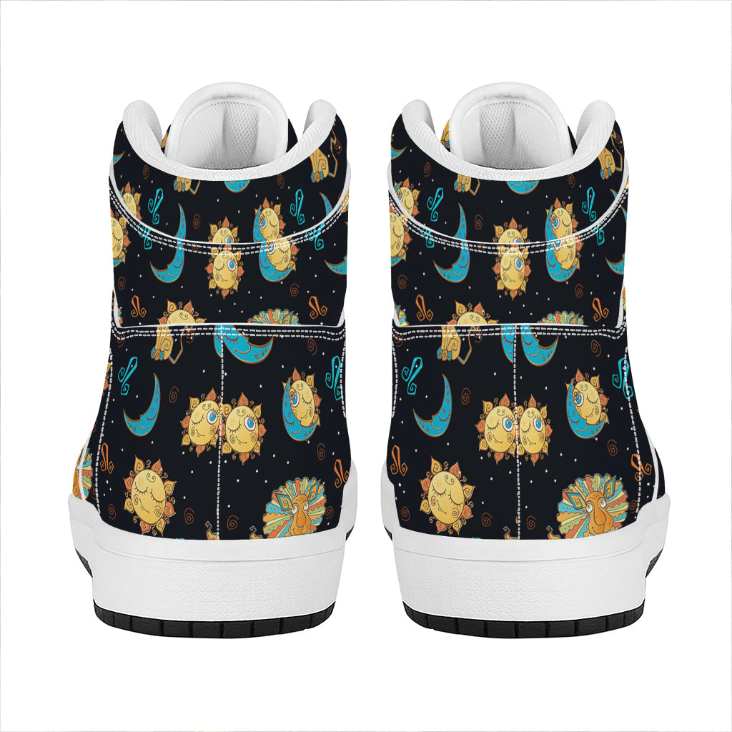 Cute Cartoon Leo Pattern Print High Top Leather Sneakers