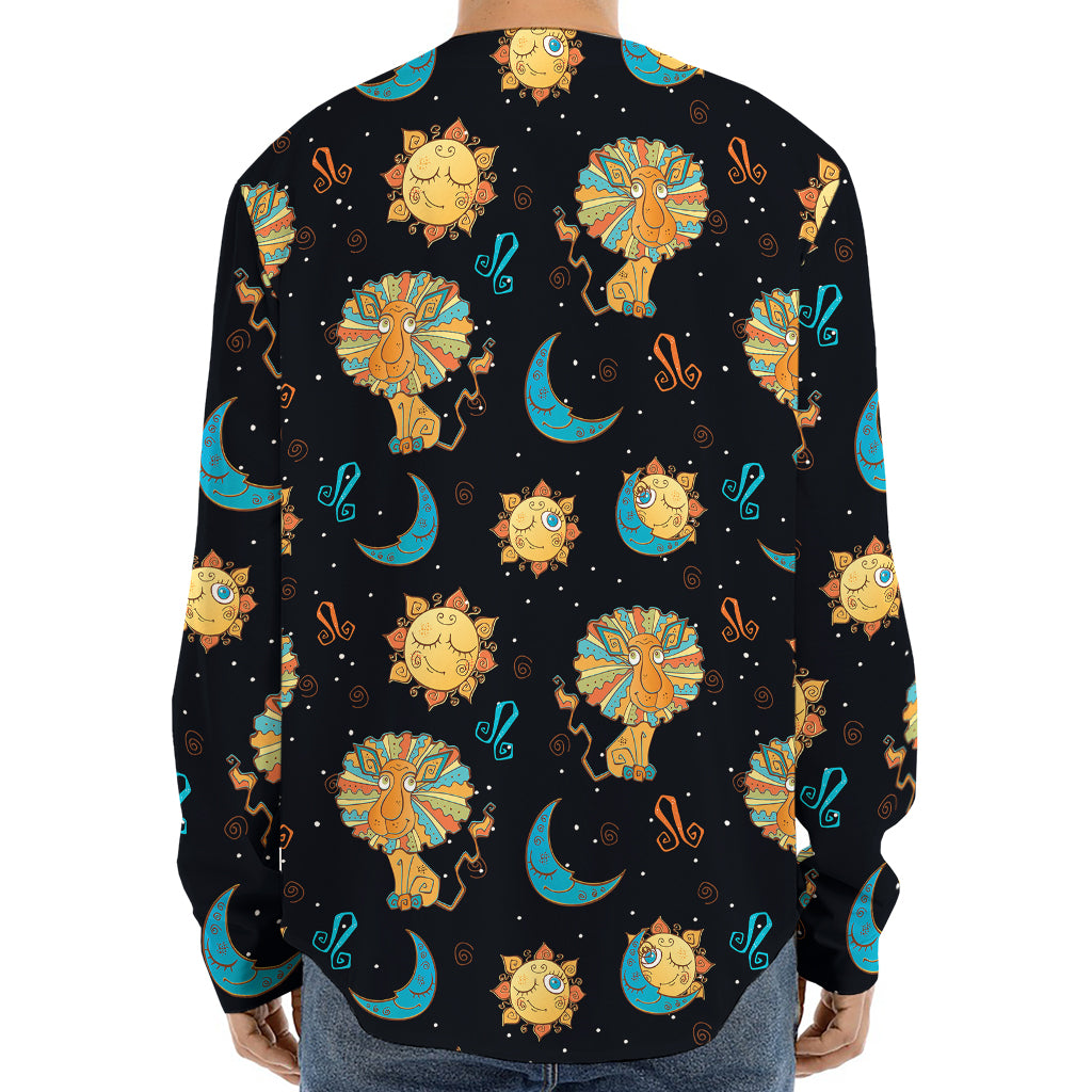 Cute Cartoon Leo Pattern Print Long Sleeve Baseball Jersey