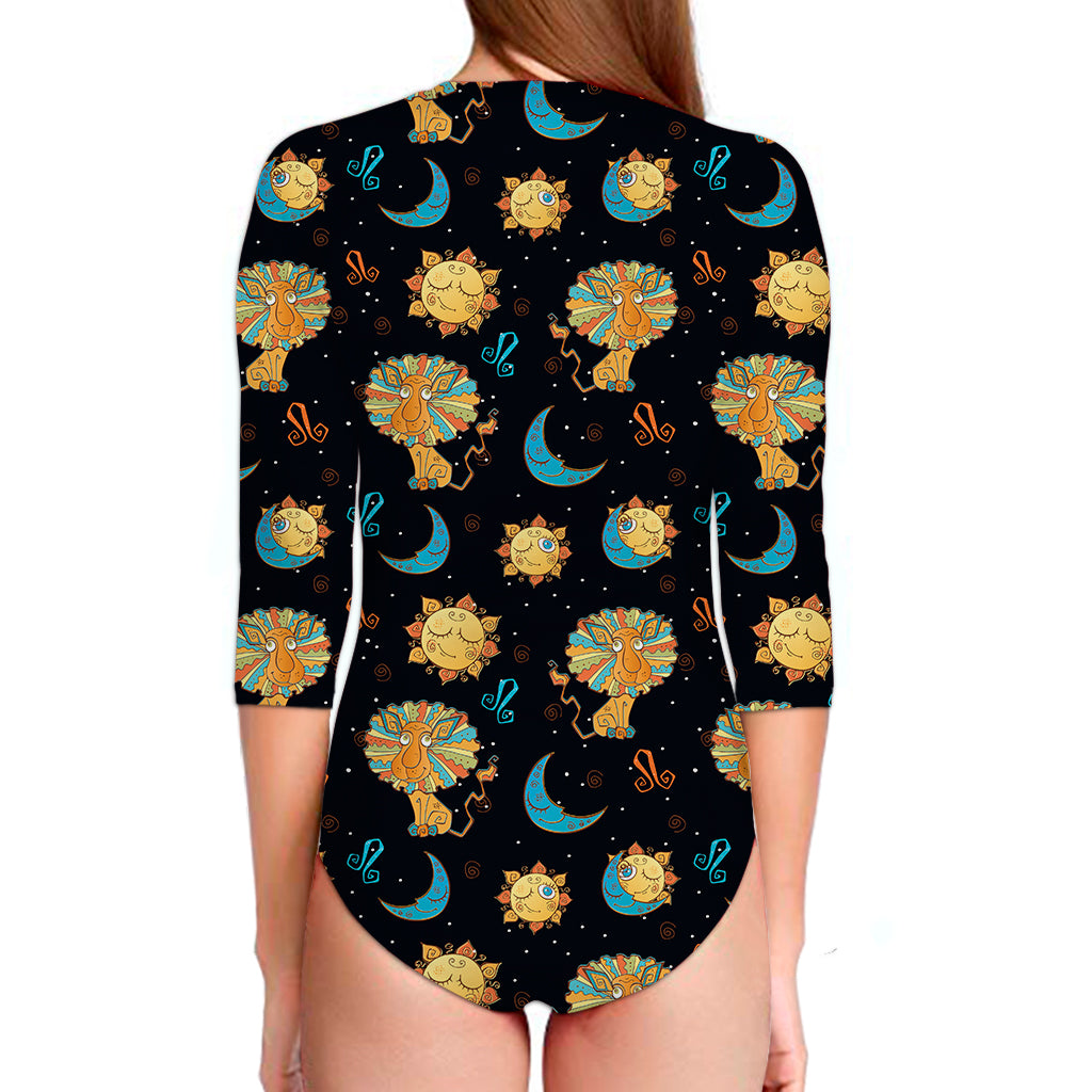 Cute Cartoon Leo Pattern Print Long Sleeve Swimsuit