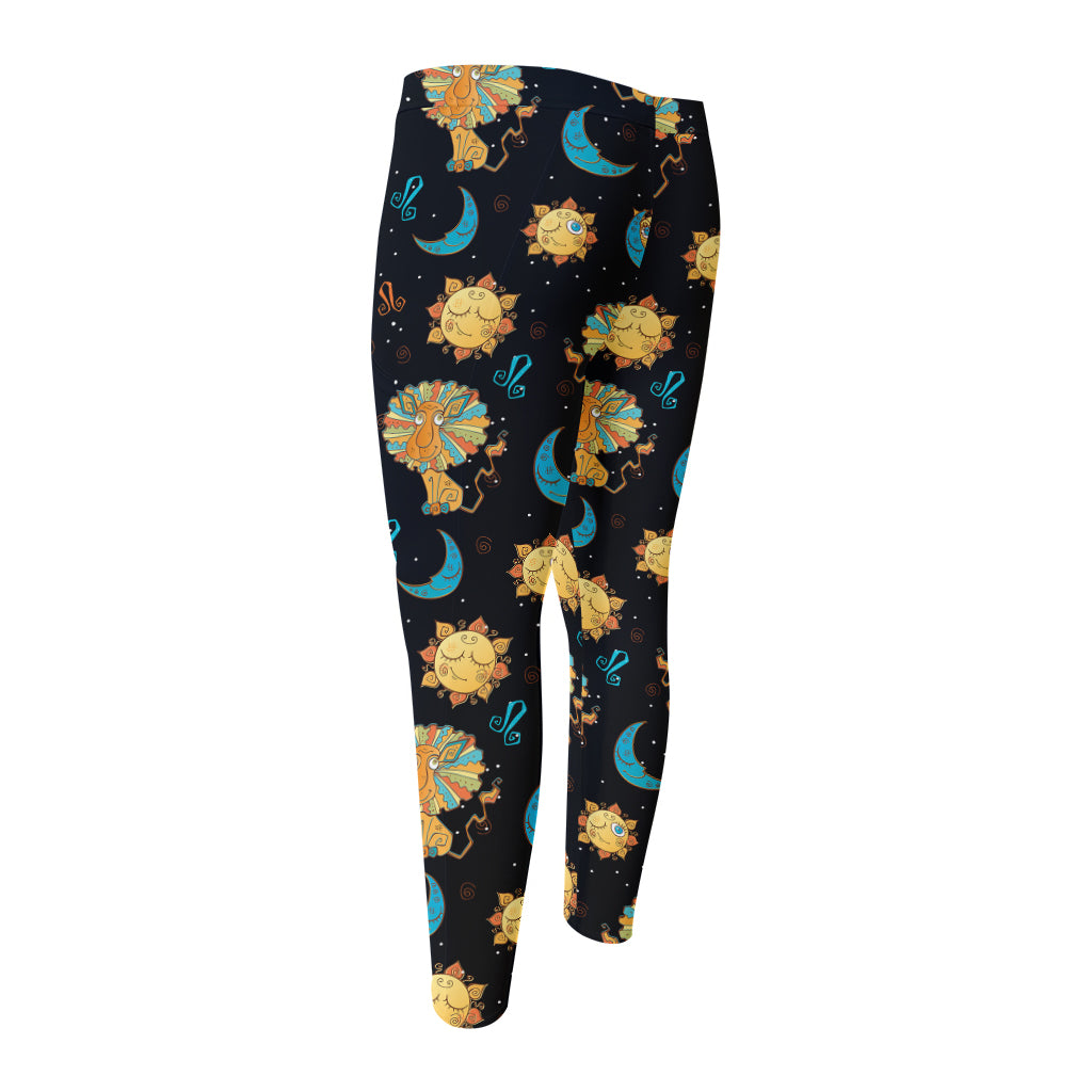 Cute Cartoon Leo Pattern Print Men's Compression Pants