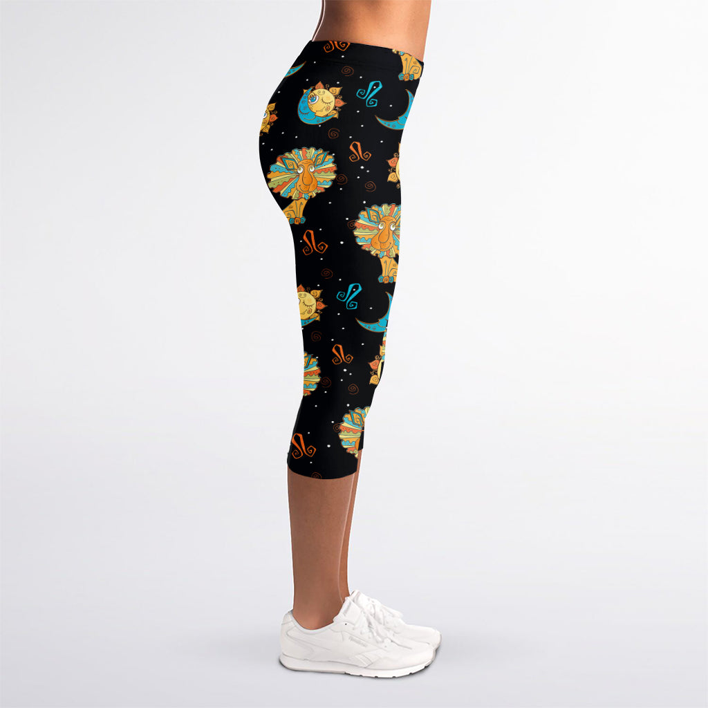 Cute Cartoon Leo Pattern Print Women's Capri Leggings