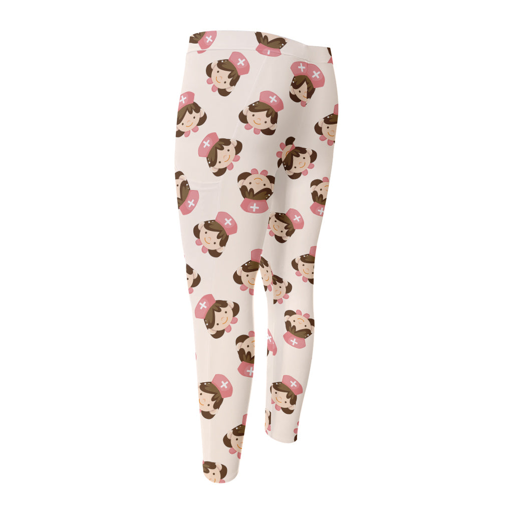 Cute Cartoon Nurse Pattern Print Men's Compression Pants