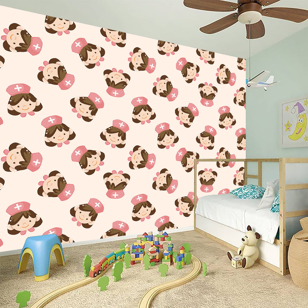 Cute Cartoon Nurse Pattern Print Wall Sticker