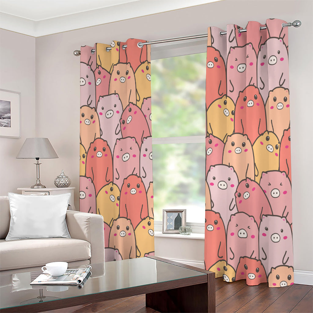 Cute Cartoon Pig Pattern Print Extra Wide Grommet Curtains