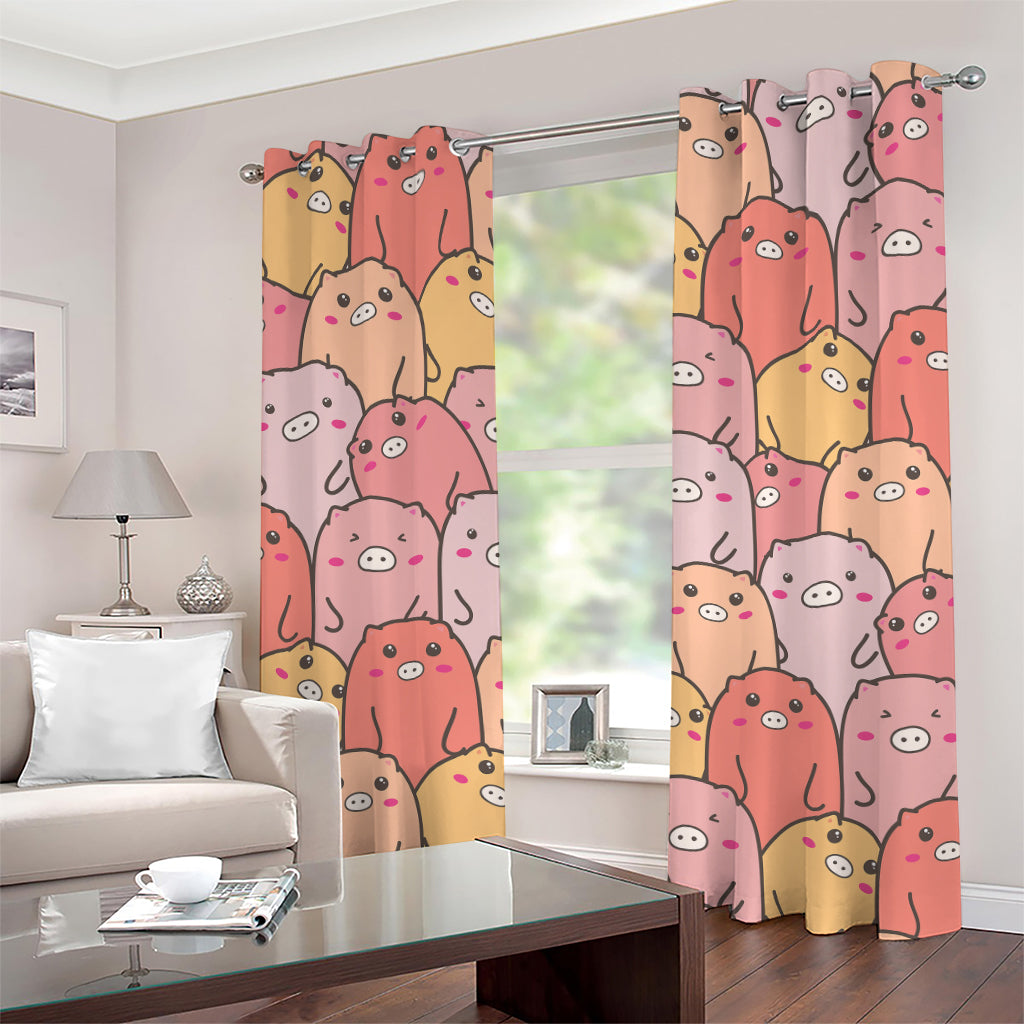 Cute Cartoon Pig Pattern Print Grommet Curtains