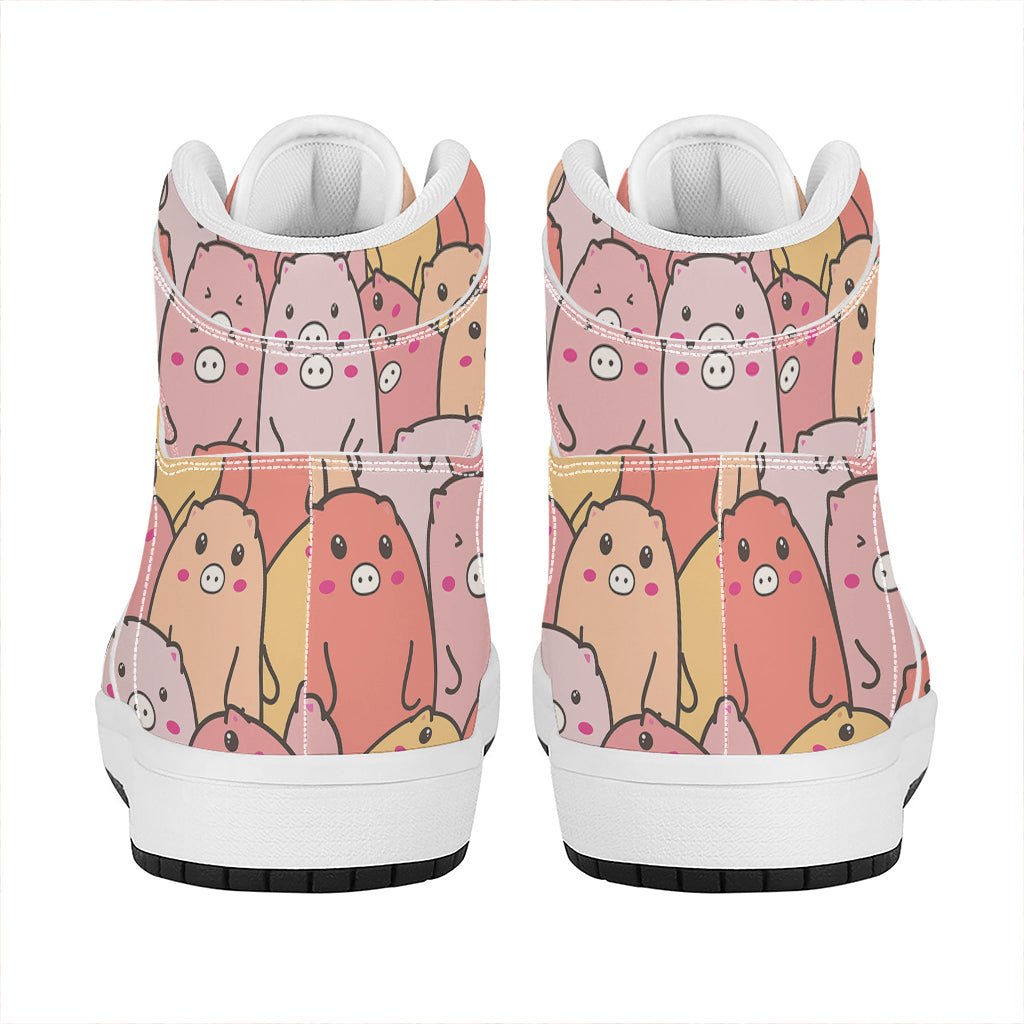 Cute Cartoon Pig Pattern Print High Top Leather Sneakers