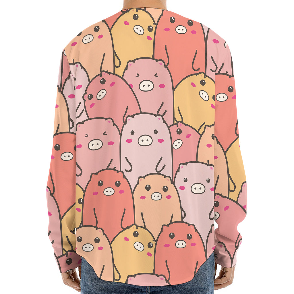 Cute Cartoon Pig Pattern Print Long Sleeve Baseball Jersey