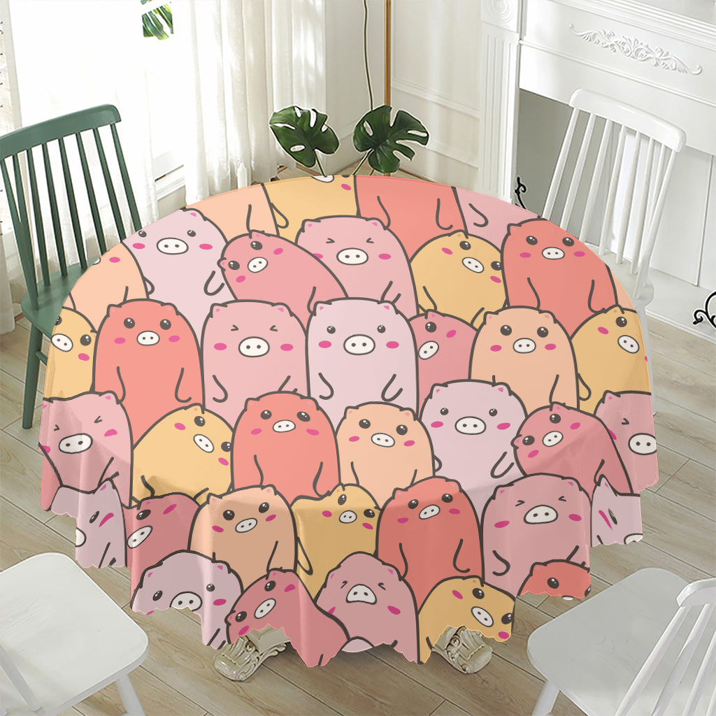 Cute Cartoon Pig Pattern Print Waterproof Round Tablecloth