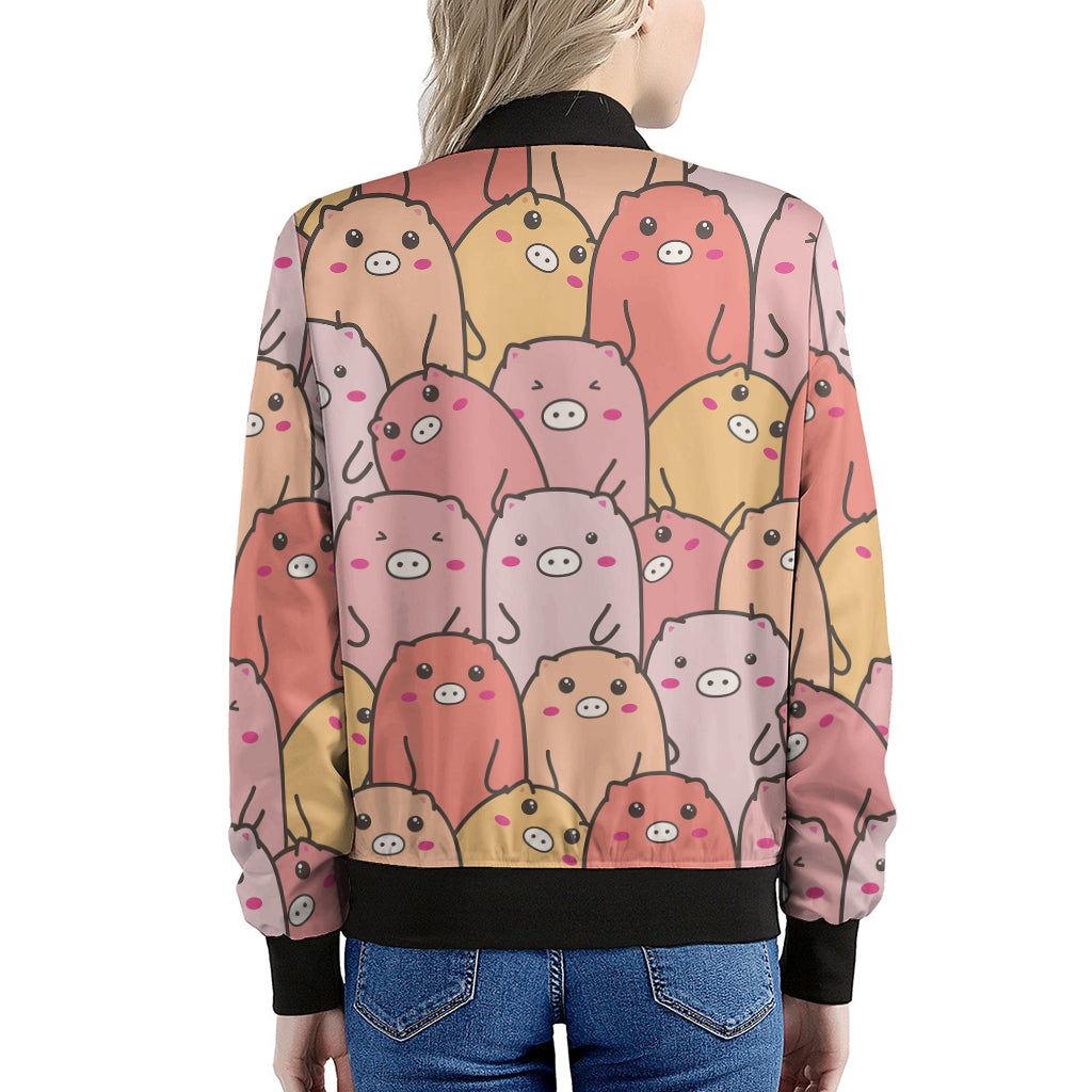 Cute Cartoon Pig Pattern Print Women's Bomber Jacket