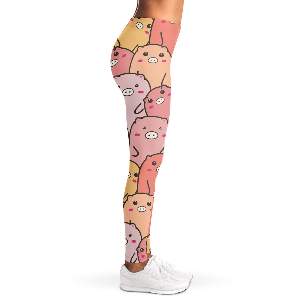 Cute Cartoon Pig Pattern Print Women's Leggings