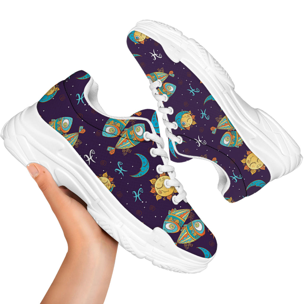 Cute Cartoon Pisces Pattern Print White Chunky Shoes